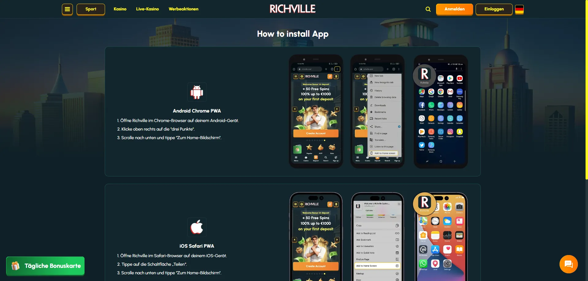 Richville Casino mobile App Browser-Version für iOS und Android