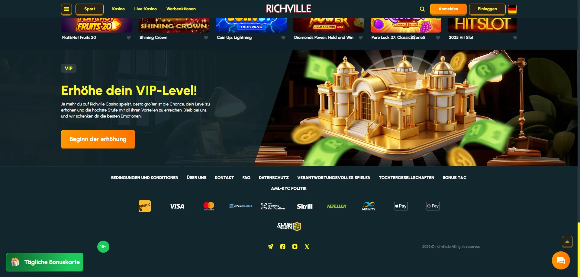Richville Casino Zahlungsmethoden Einzahlung und Auszahlung Österreich