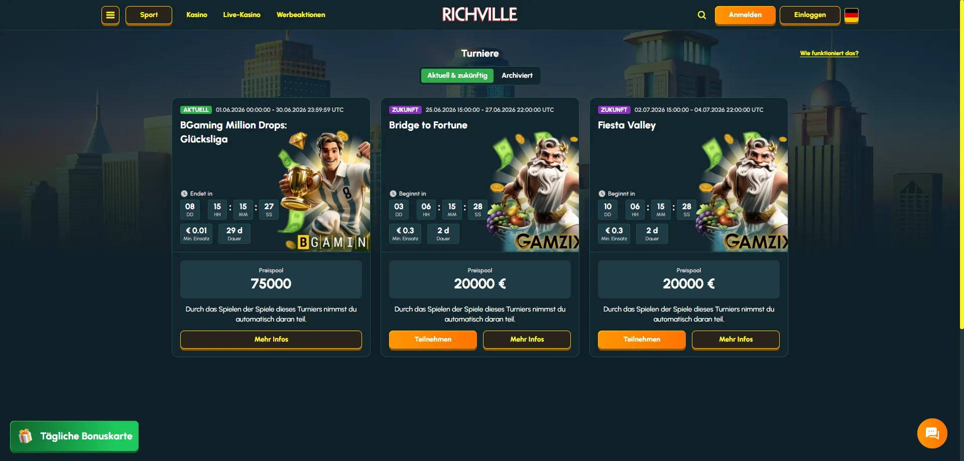 Richville Casino Sportwetten mit Live-Betting und dynamischen Quoten