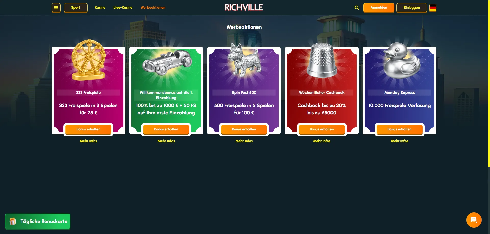 Richville Casino Willkommensbonus bis zu €4.000 und 300 Freispiele